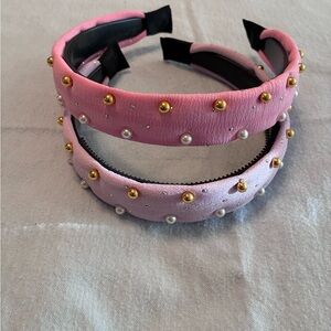 Pink and Lavender Stud & Pearl Embellished Padded Headbands - 2 headbands, NWOT